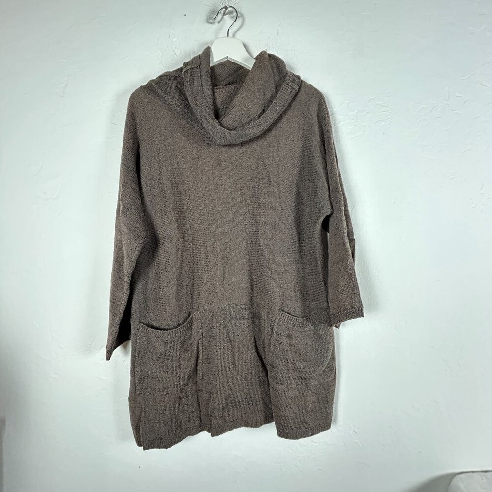 Soft Surroundings Womens Cowl Neck Pullover Tunic Sweater PS/PM Taupe Pockets